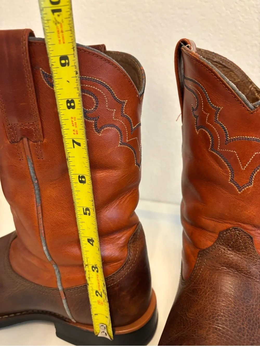 ARIAT HERITAGE BROWN & AMBER LEATHER SQUARE TOE COWBOY BOOTS #53384 MEN'S 8.5D